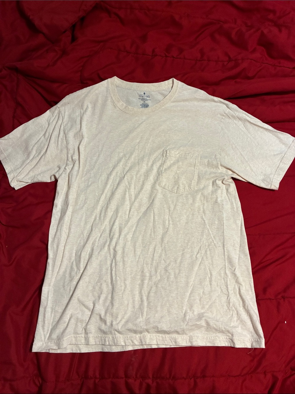Men's Stafford Pocket Crewneck Heavyweight Performance T-Shirt in Light Beige